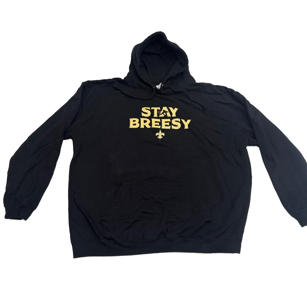 New Orleans Saints Hoodie Men's 2XL Black STAY BREESY Drew Brees Pullover